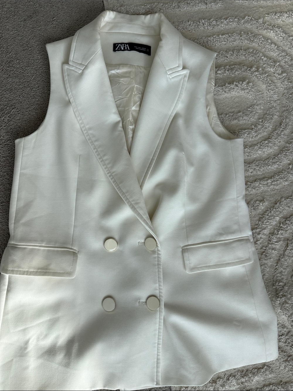 Zara White Double-Breasted Sleeveless Blazer Vest